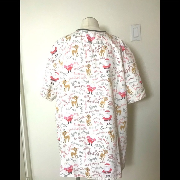 The Rudolph Co. Christmas Scrub Top with Santa and Rudolph - Picture 2 of 7